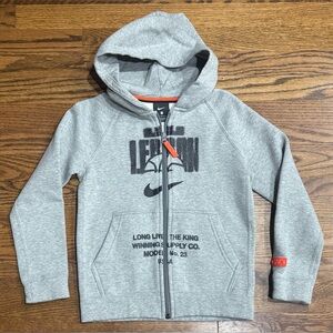 EUC Nike LeBron grey zip up hoodie, boys youth size small.